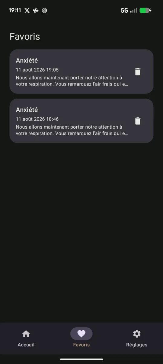 La lista de sesiones guardadas